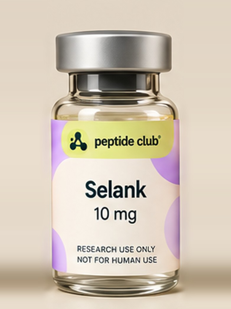 Selank research vial with peptide club label